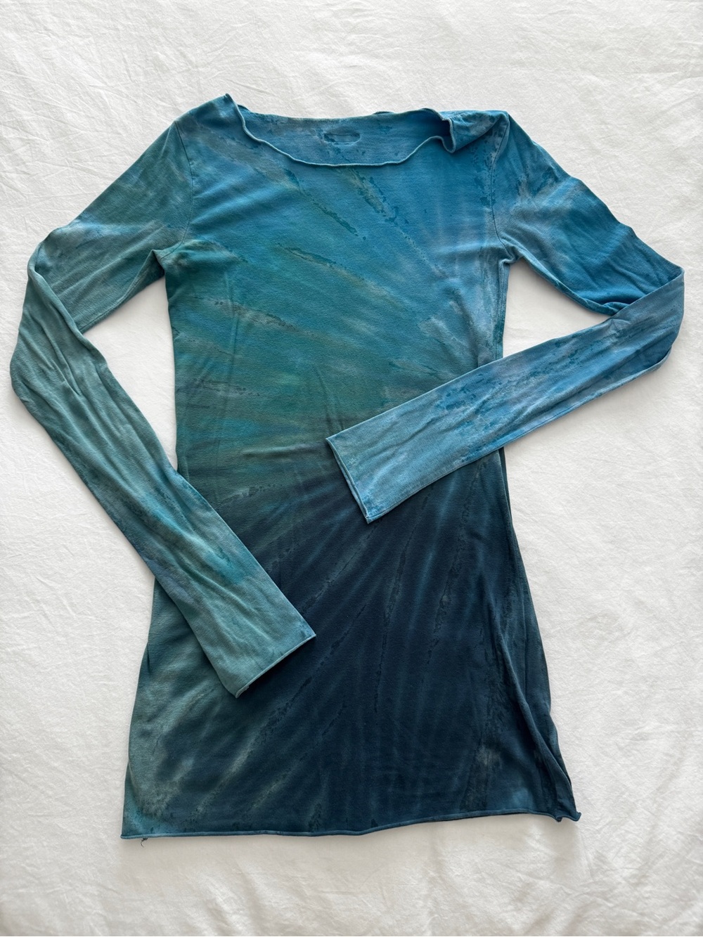 Tie-Dye Blue Ombre Long Sleeve Dress